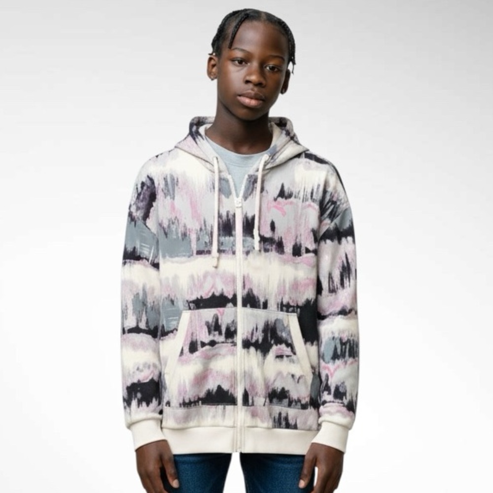 Anta Sports Men’s Zip-Front Tie-Dye Hoodie Long Sleeves Pockets